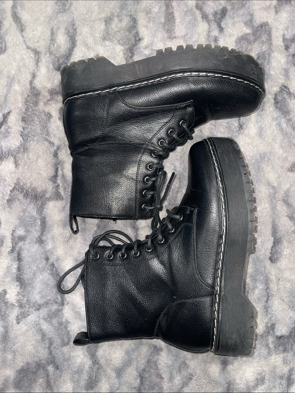 UNIONBAY Black Lace-Up Platform Combat Boots